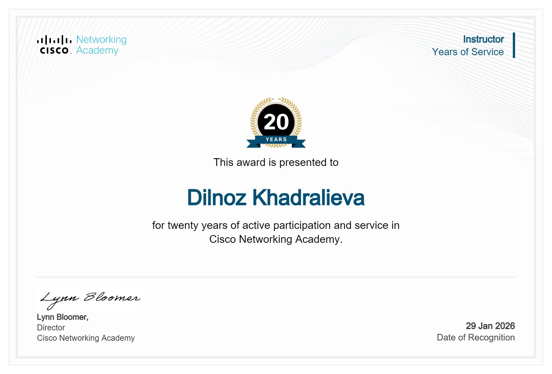 Instructor 20 Years of Service