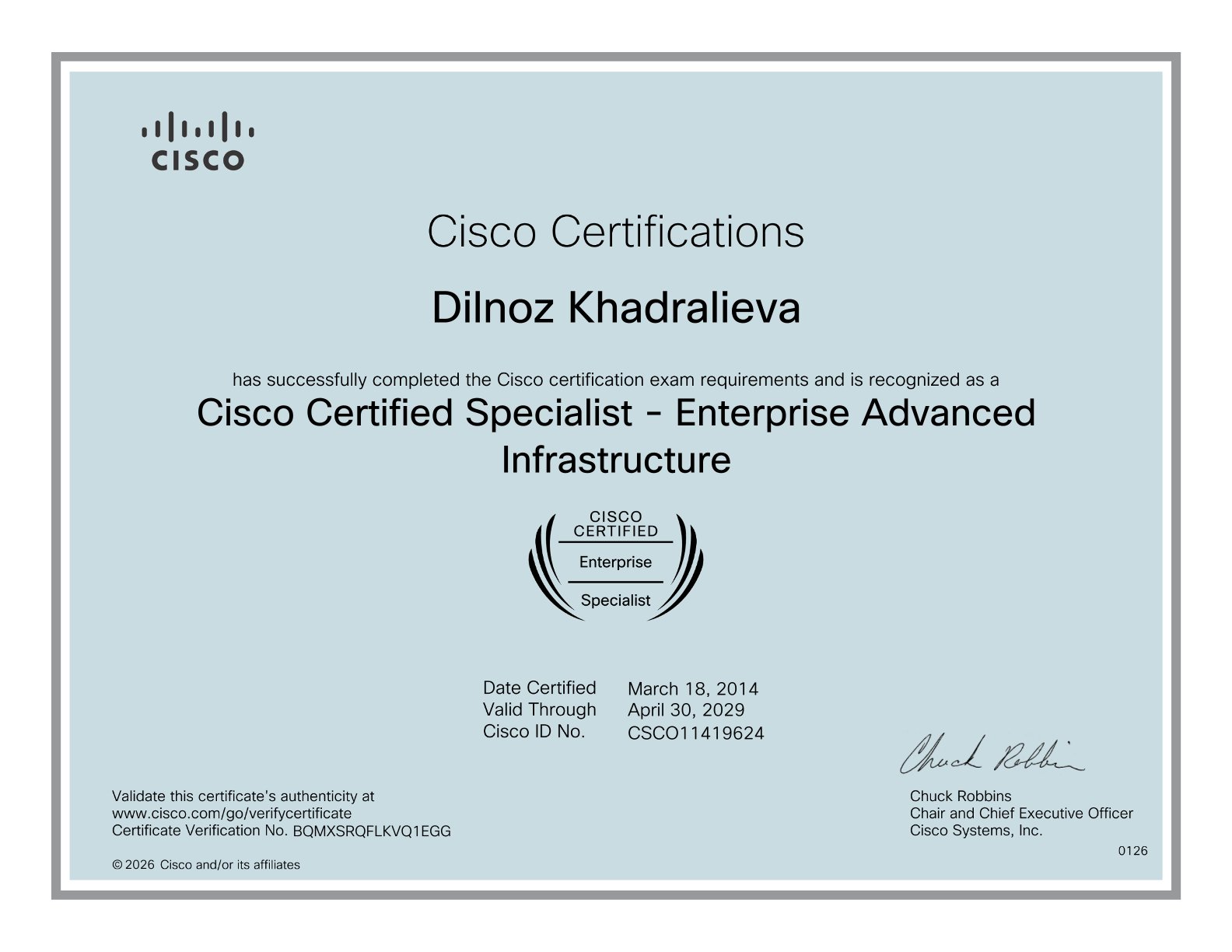 Cisco Certified Specialist — Enterprise Advanced Infrastructure