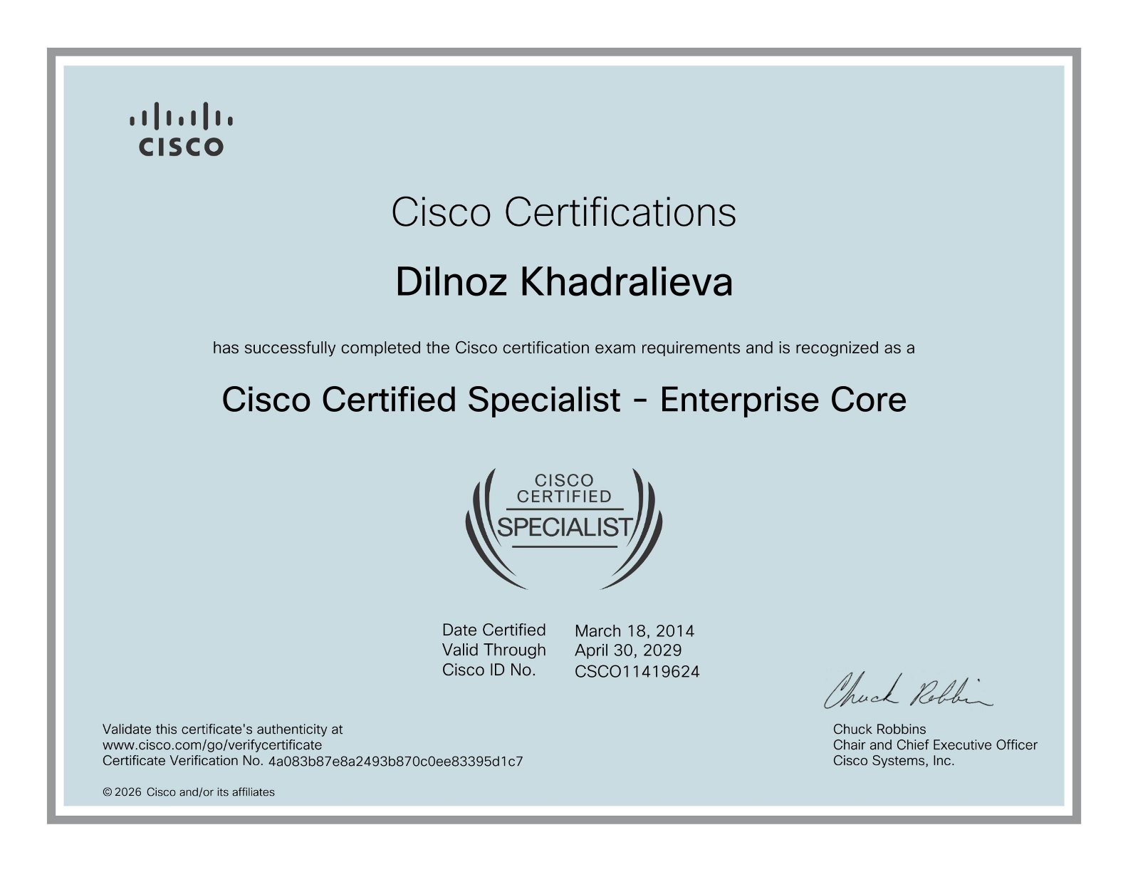 Cisco Certified Specialist — Enterprise Core