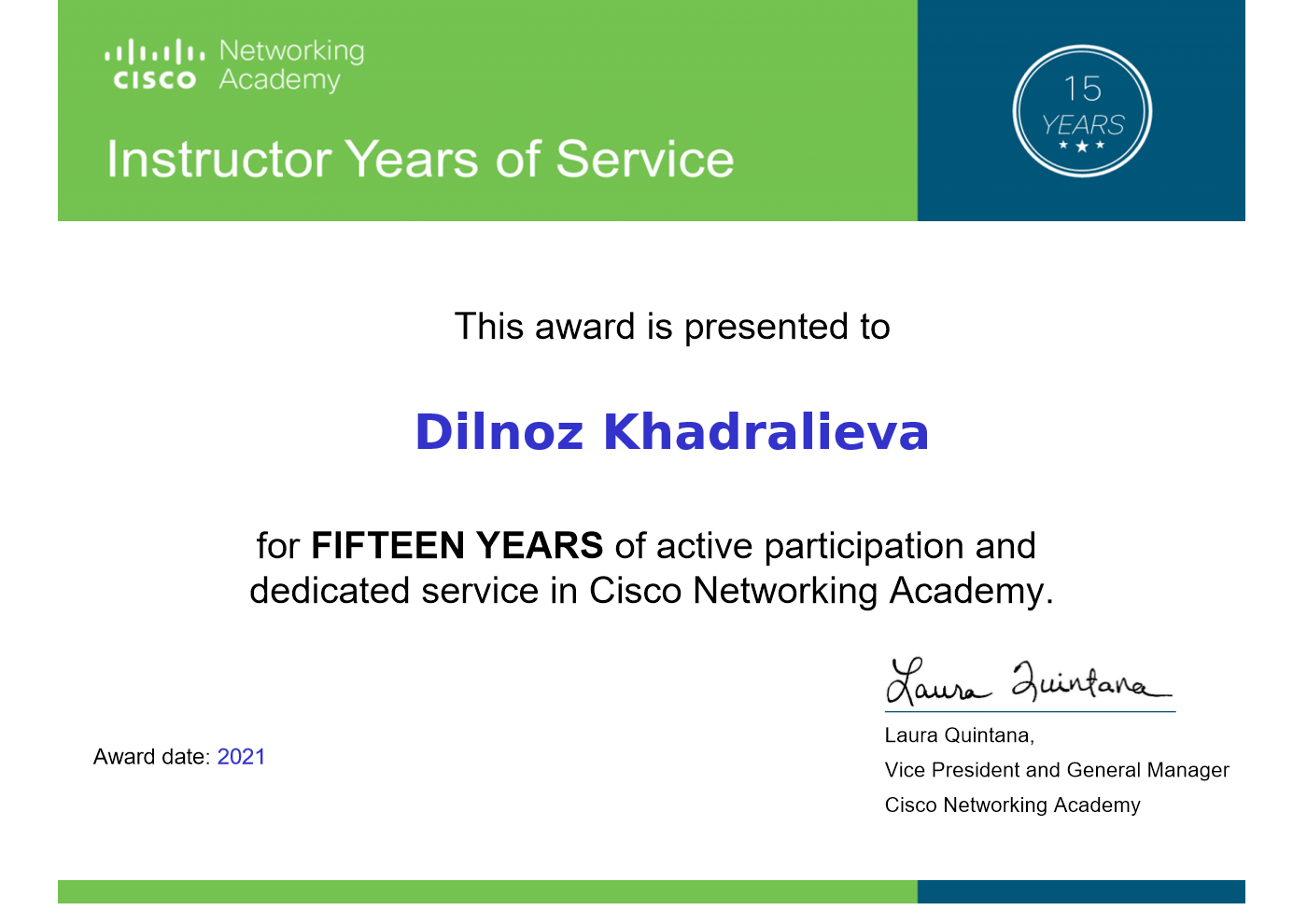 Instructor 15 Years of Service