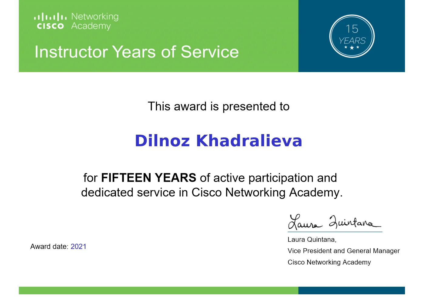 Instructor 15 Years of Service
