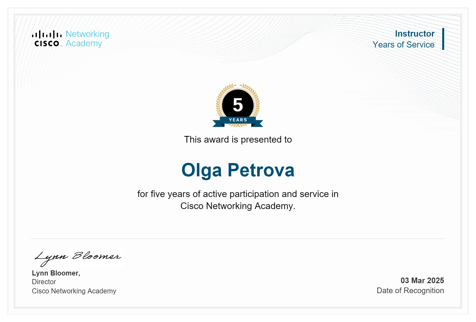 Instructor 5 Years of Service