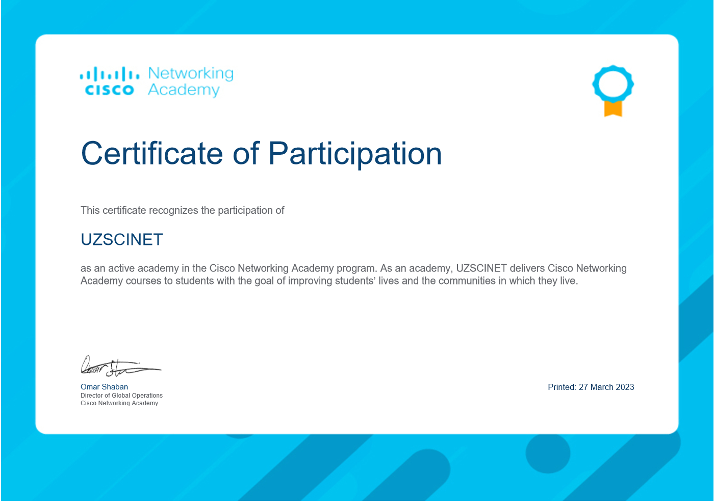 Certificate of Participation
