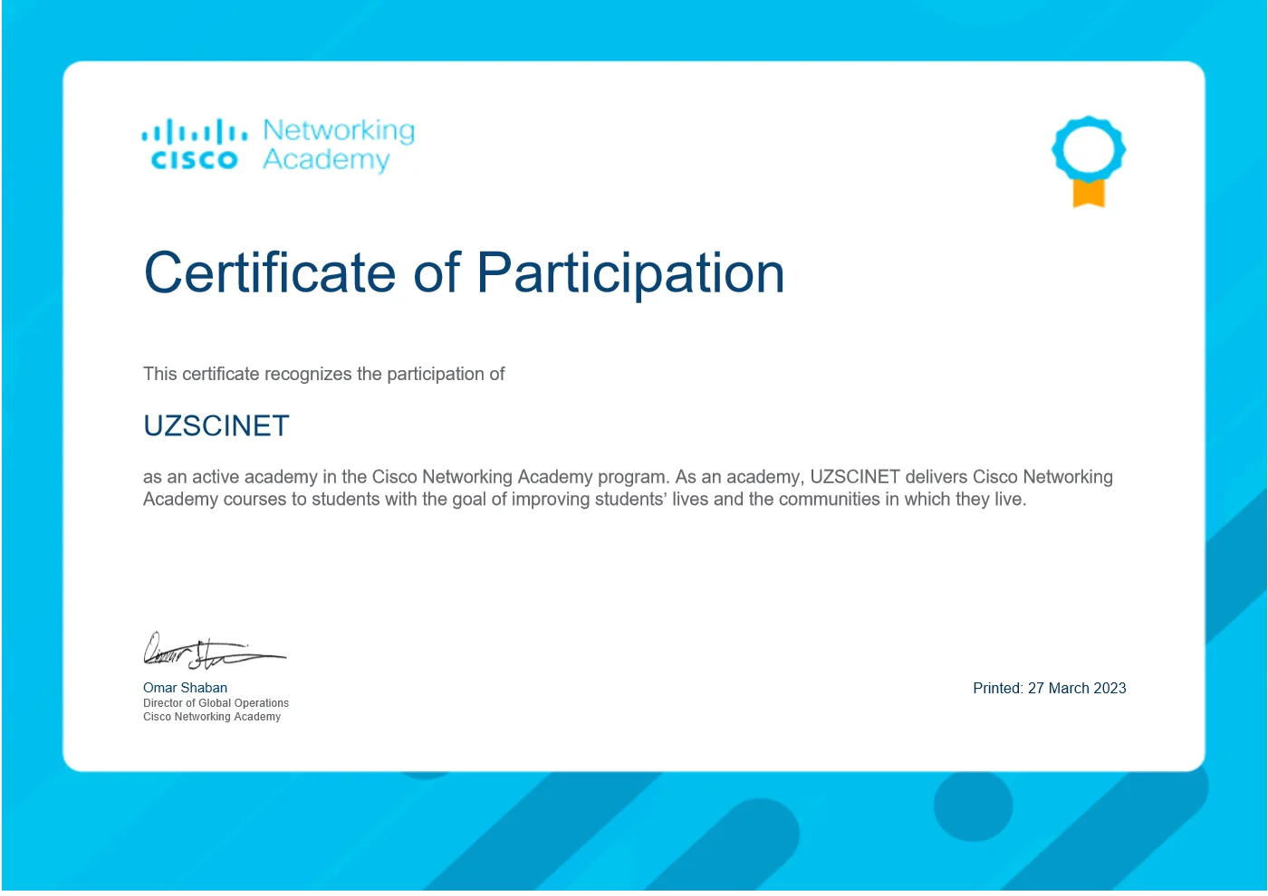 Certificate of Participation
